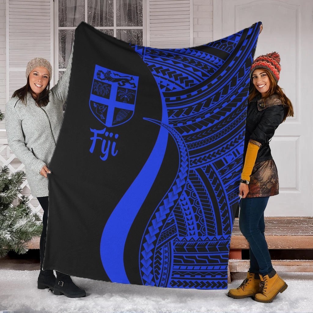 Fiji Premium Blanket - Blue Polynesian Tentacle Tribal Pattern White - Polynesian Pride