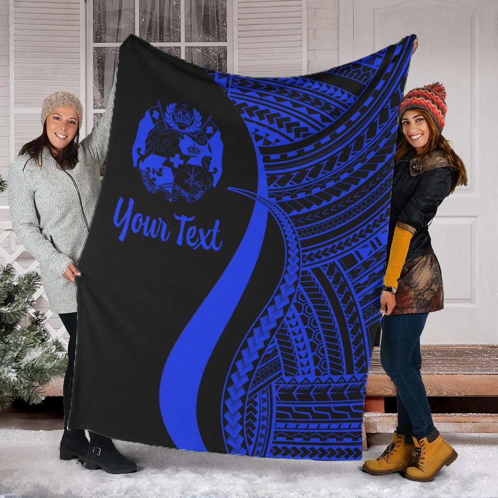 Tonga Custom Personalised Premium Blanket - Blue Polynesian Tentacle Tribal Pattern White - Polynesian Pride