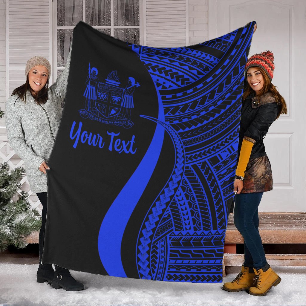 Fiji Custom Personalised Premium Blanket - Blue Polynesian Tentacle Tribal Pattern Crest White - Polynesian Pride