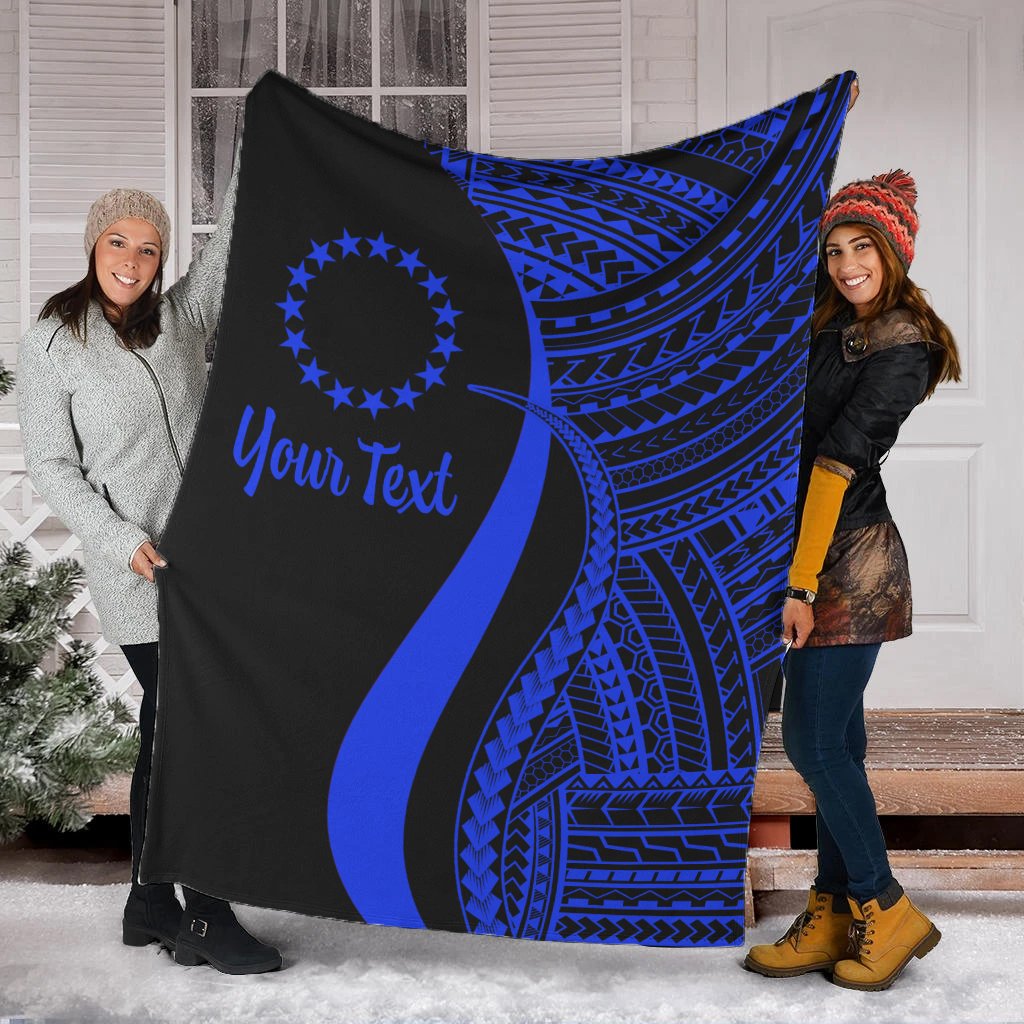 Cook Islands Custom Personalised Premium Blanket - Blue Polynesian Tentacle Tribal Pattern White - Polynesian Pride