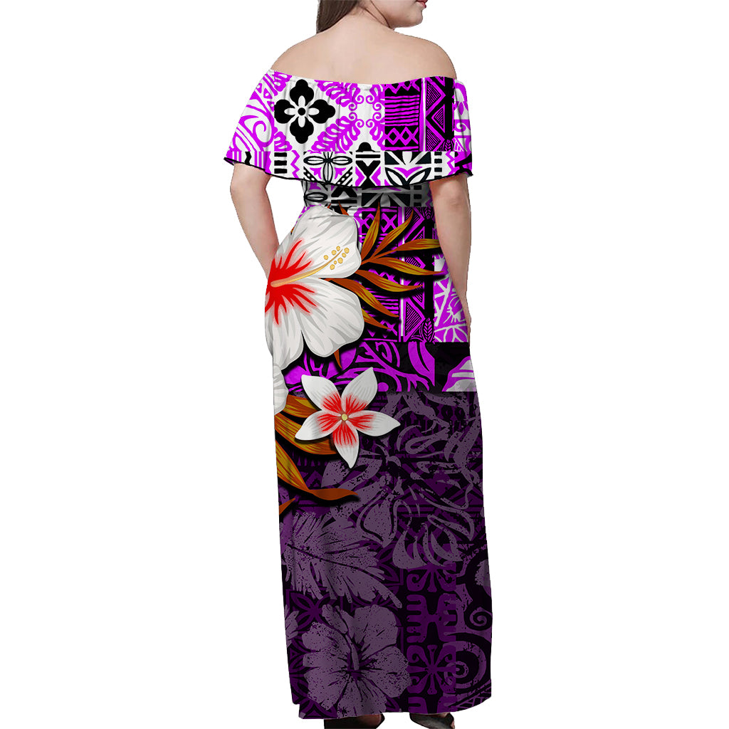 Hammerhead shark Off Shoulder Long Dress Hawaii Style Purple LT6 - Polynesian Pride