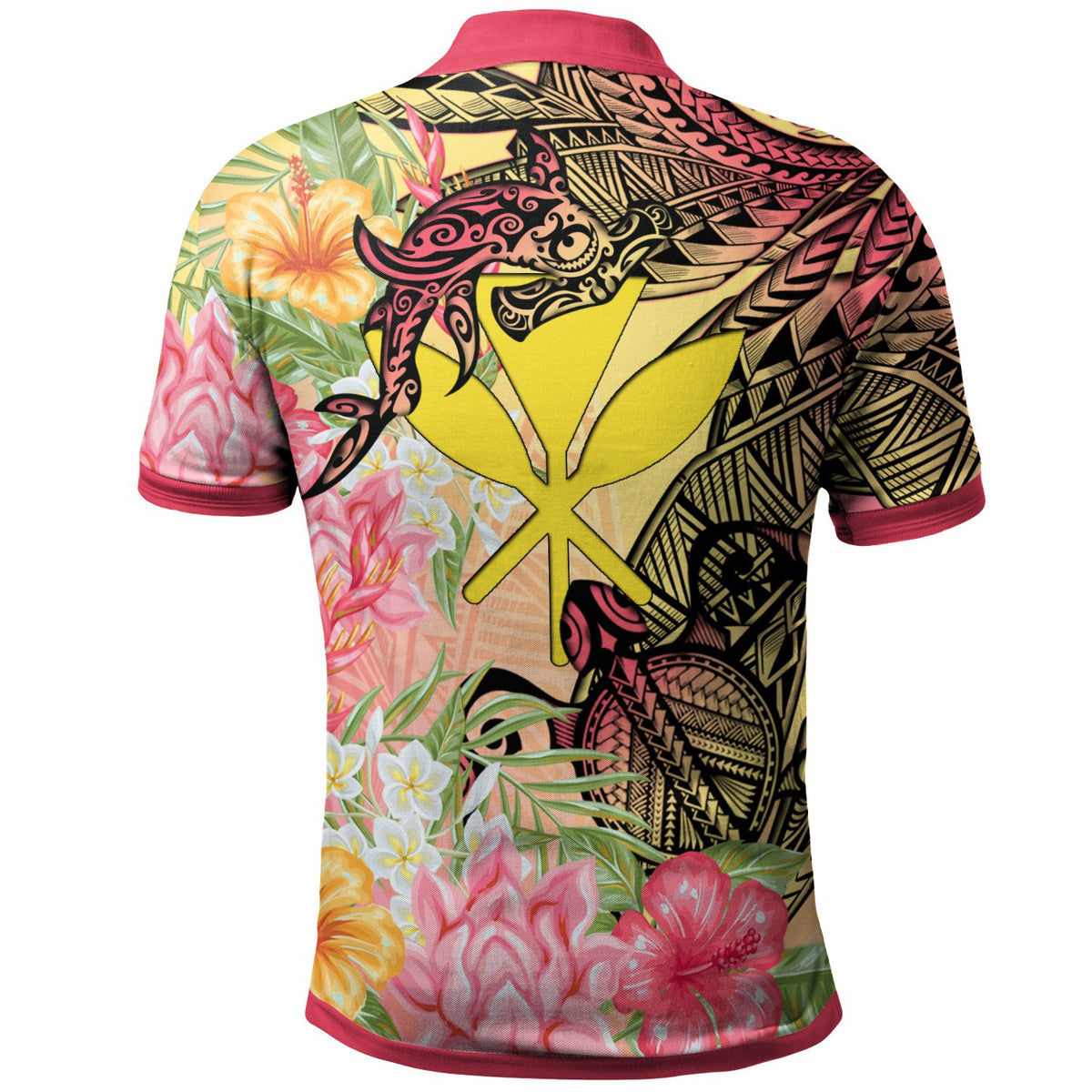 Kanaka Maoli Polo Shirt Flowers Tropical With Sea Animals - Polynesian Pride