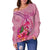 Papua New Guinea Polynesian Custom Personalised Women's Off Shoulder Sweater - Floral With Seal Pink - Polynesian Pride