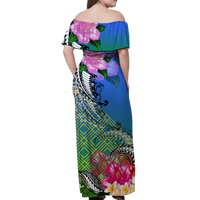 (Custom Personalised) South Sea Islanders Kanakas Hibiscus Polynesia Off Shoulder Long Dress - LT2 - Polynesian Pride