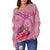 Niue Polynesian Custom Personalised Women's Off Shoulder Sweater - Floral With Seal Pink - Polynesian Pride