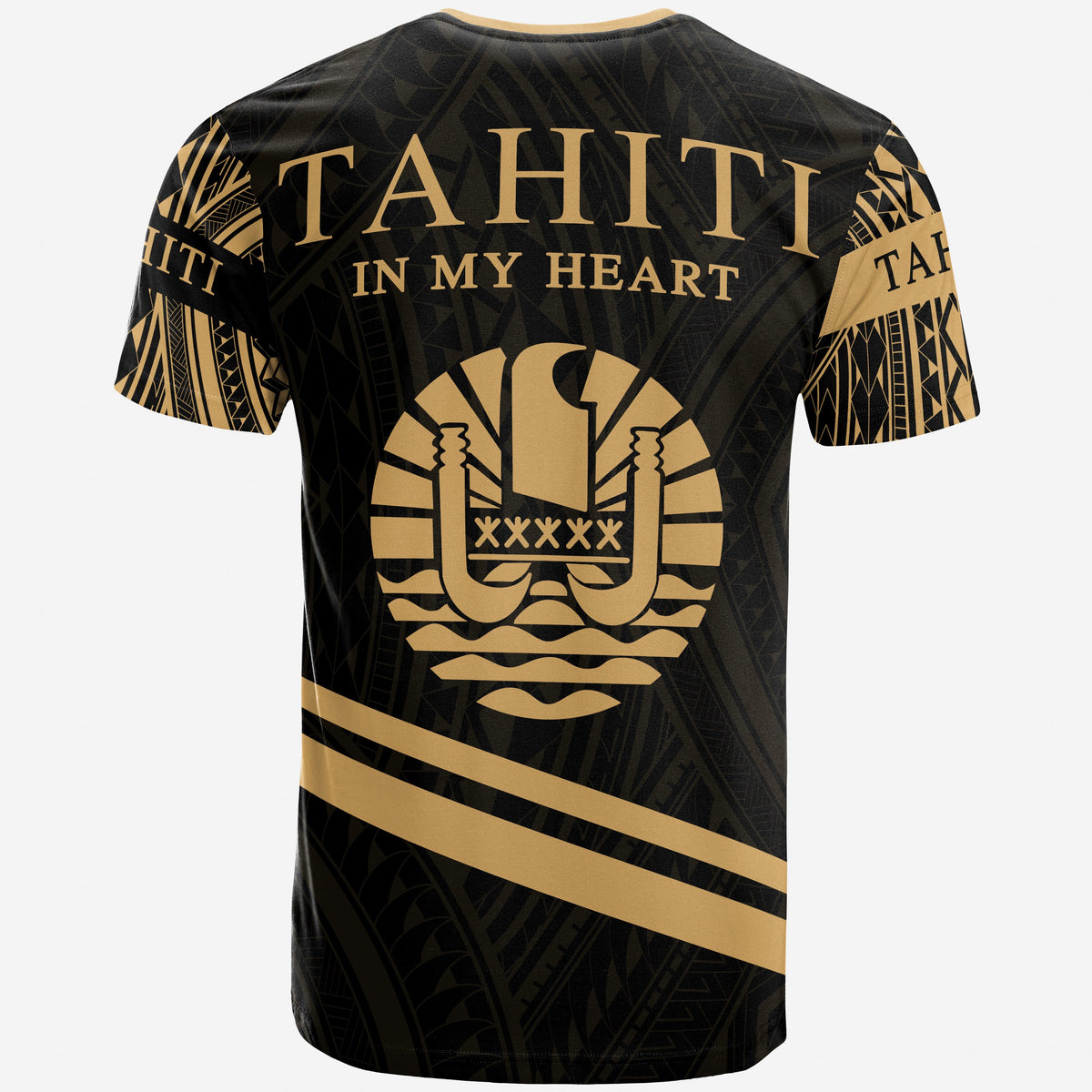 Tahiti T Shirt In My Heart Style Gold Polynesian Patterns - Polynesian Pride
