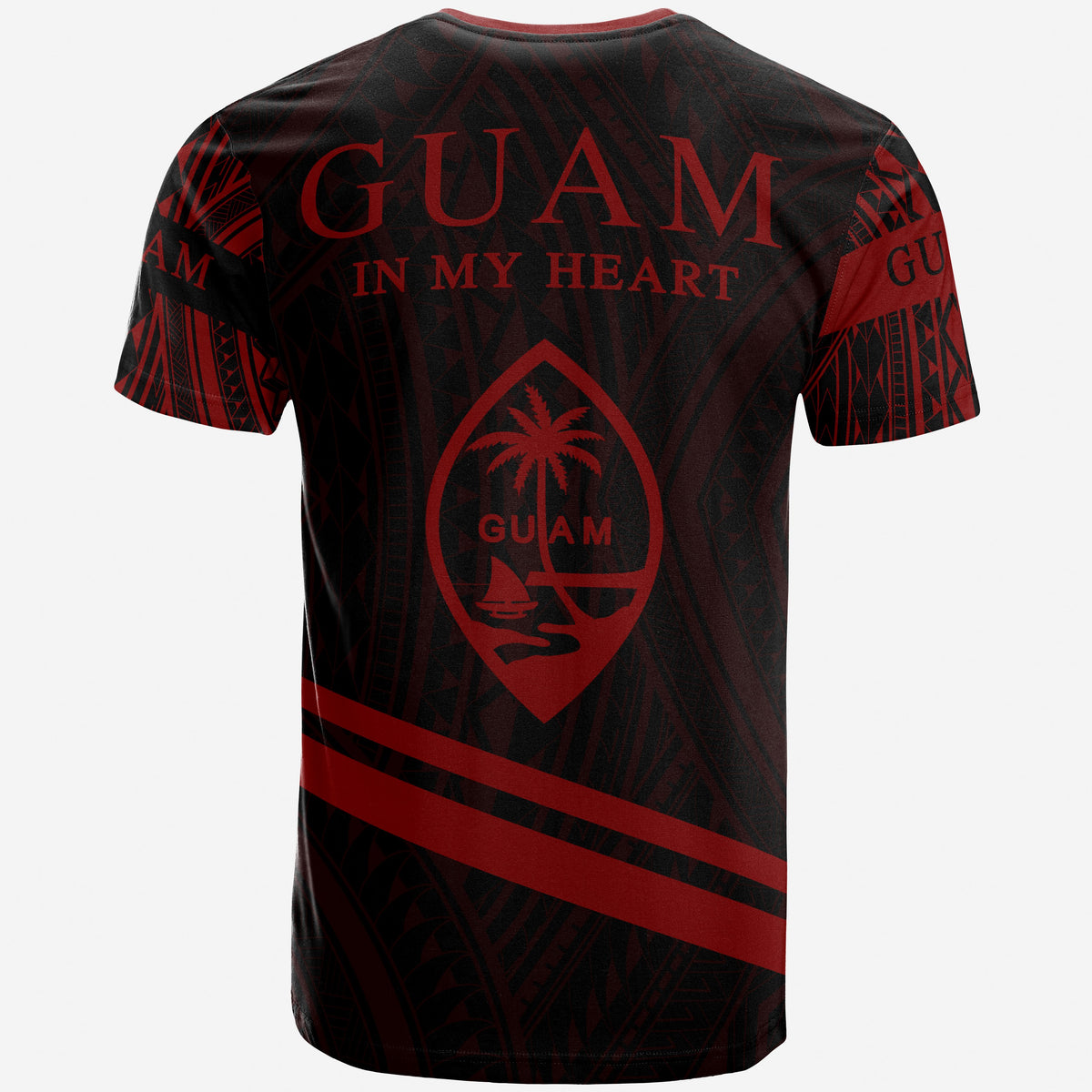 Guam T Shirt In My Heart Style Red Polynesian Patterns - Polynesian Pride
