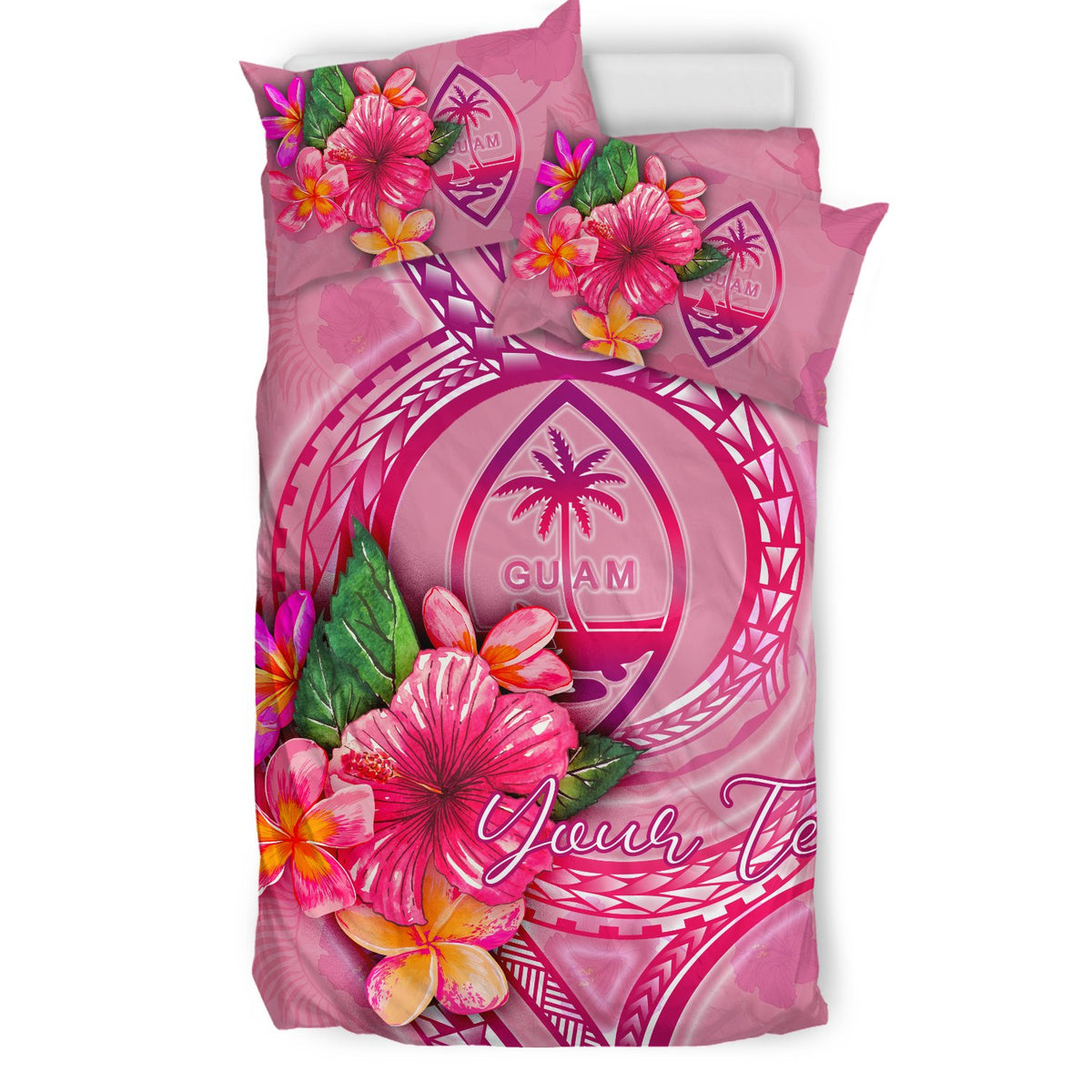Guam Polynesian Custom Personalised Bedding Set - Floral With Seal Pink - Polynesian Pride