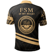 Federated States of Micronesia Polo Shirt In My Heart Style Gold Polynesian Patterns - Polynesian Pride