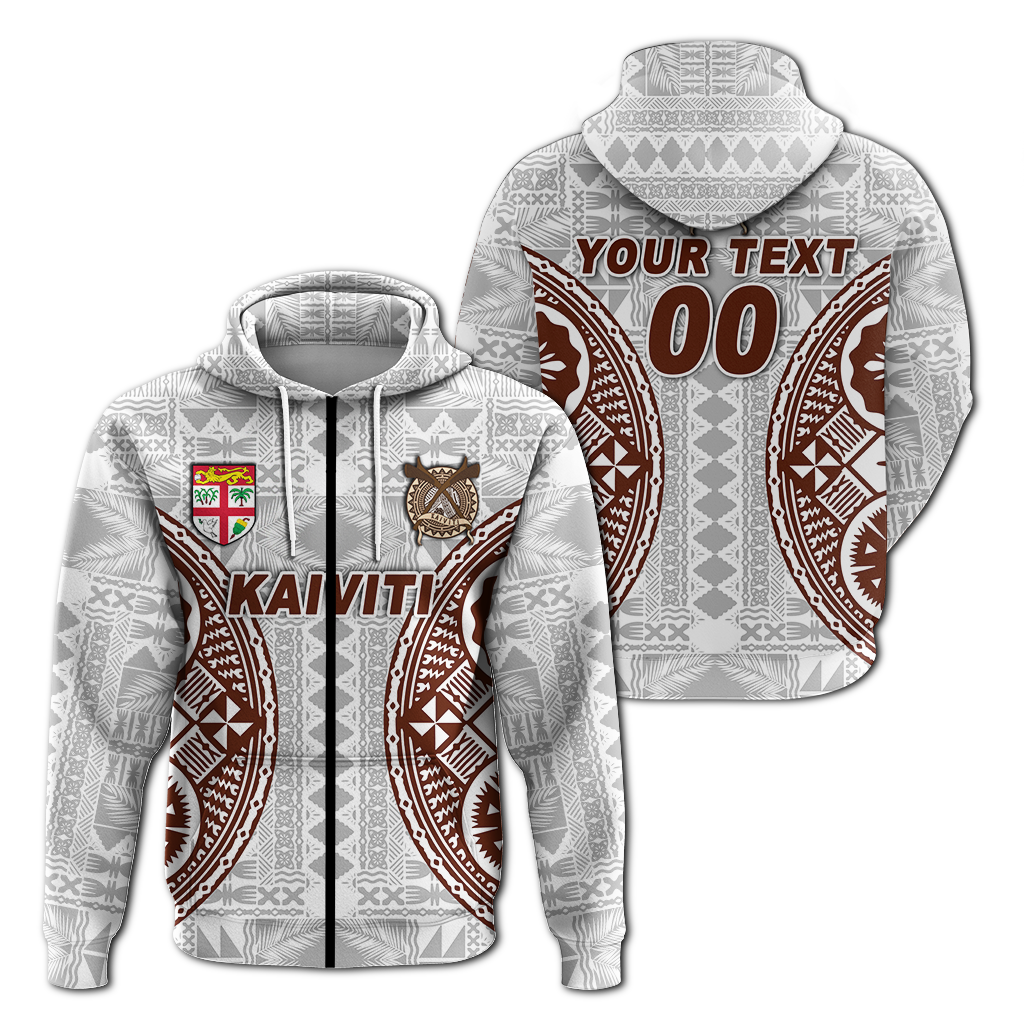 Custom Fiji Kaiviti Tapa Pattern Hoodie LT12 Zip Hoodie White - Polynesian Pride