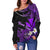 (Custom Personalised) Hawaii Turtle With Plumeria Leaf Purple Women Off Shoulder Sweater - LT12 - Polynesian Pride
