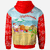 Mele Kalikimaka Hoodie Santa Claus and Reindeer On The Beach Red Color - Polynesian Pride