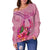 Pohnpei Polynesian Custom Personalised Women's Off Shoulder Sweater - Floral With Seal Pink - Polynesian Pride