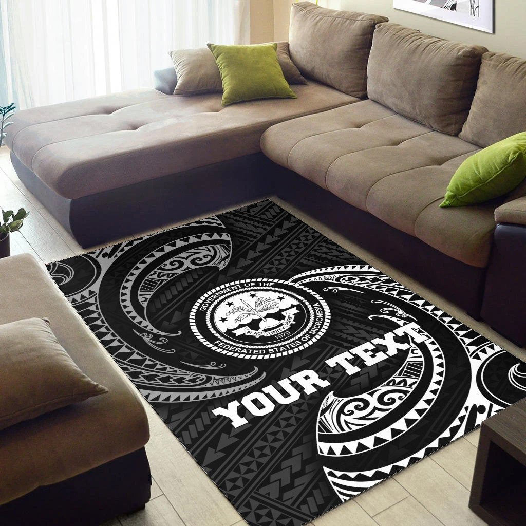 Federated States Of Micronesia Custom Personalised Area Rug - White Tribal Wave - Polynesian Pride