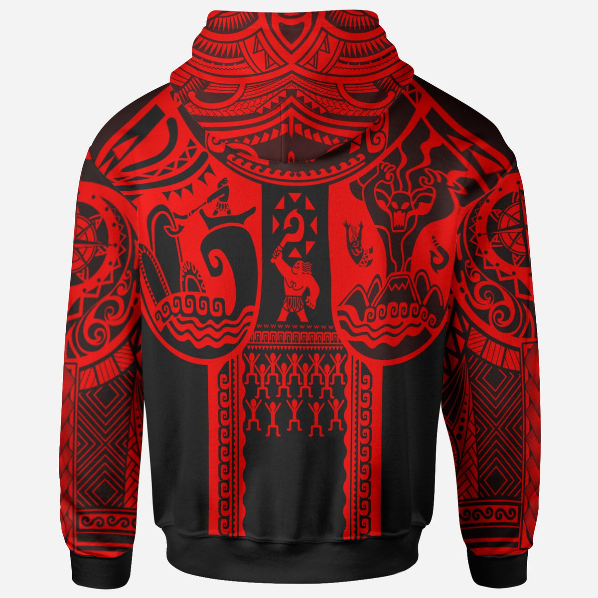 Hoodie Polynesian Patterns Maui Tattoo (Red) - Polynesian Pride