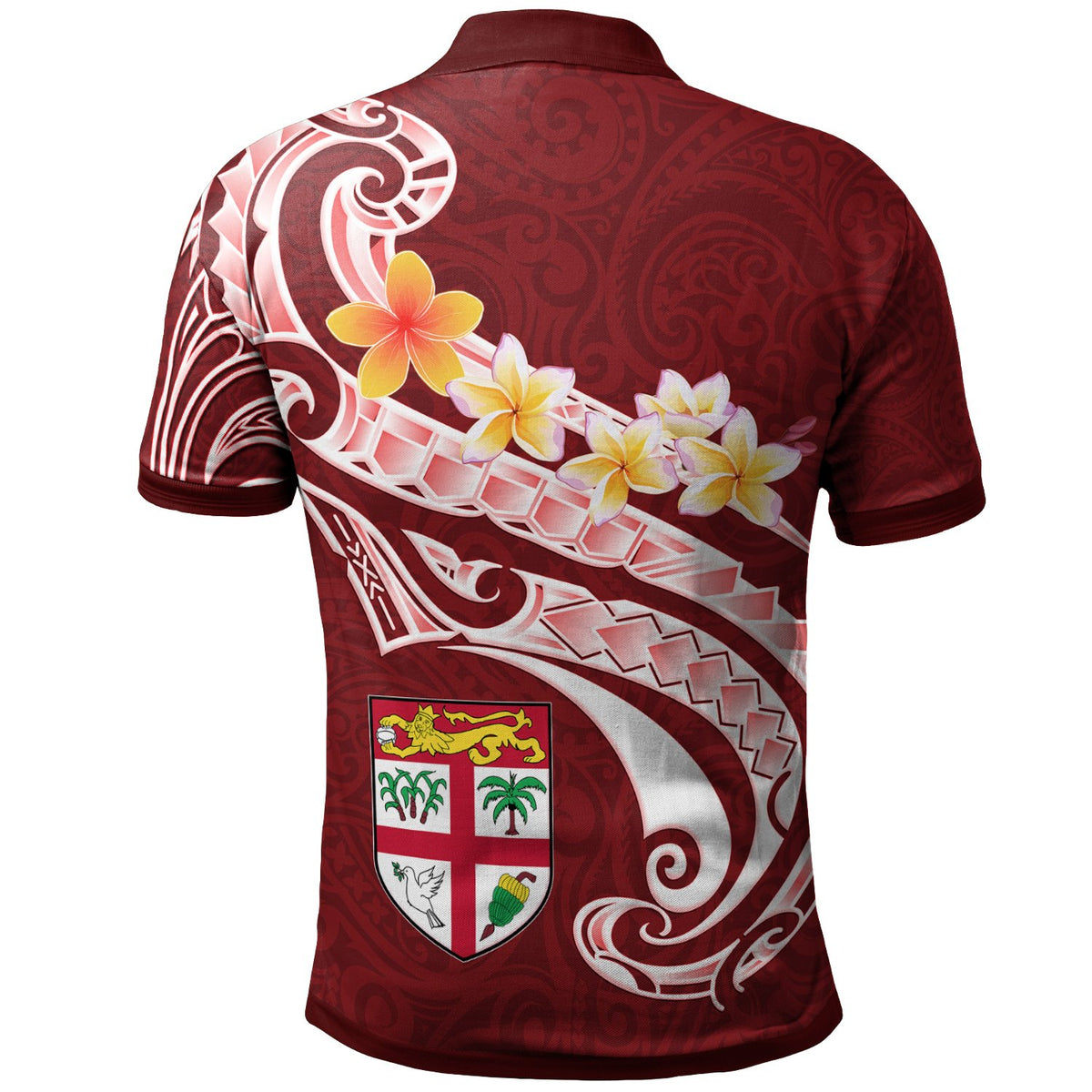 Fiji Custom Polo Shirt Viti Seal Polynesian Patterns Plumeria (Red) - Polynesian Pride