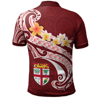 Fiji Custom Polo Shirt Viti Seal Polynesian Patterns Plumeria (Red) - Polynesian Pride