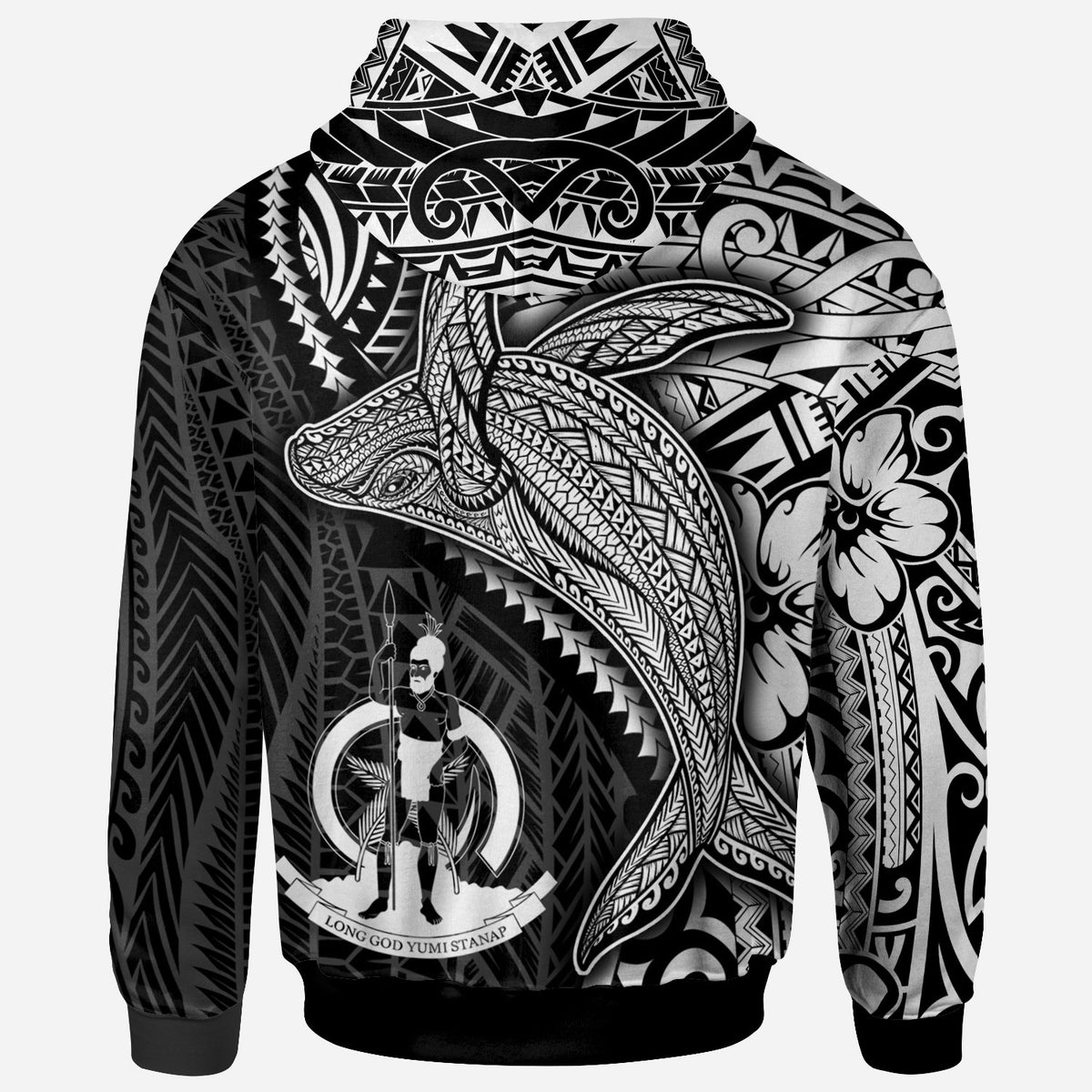 Vanuatu Zip up Hoodie Humpback Whale & Coat of Arms White - Polynesian Pride