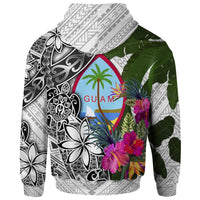 Guam Zip up Hoodie White Turtle Plumeria Banana Leaf - Polynesian Pride