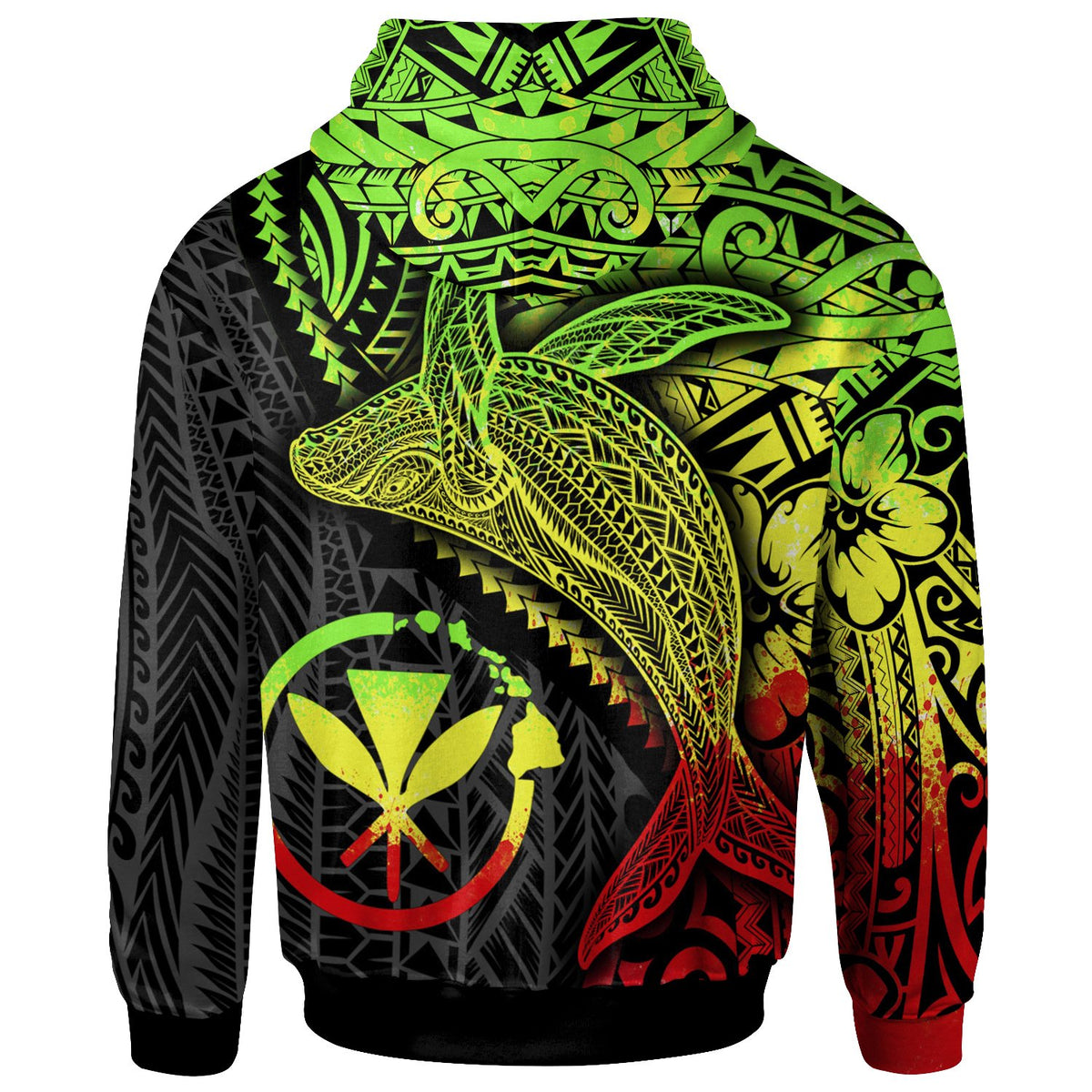 Hawaii Kanaka Maoli Map Hoodie Humpback Whale & Coat of Arms Reggae - Polynesian Pride