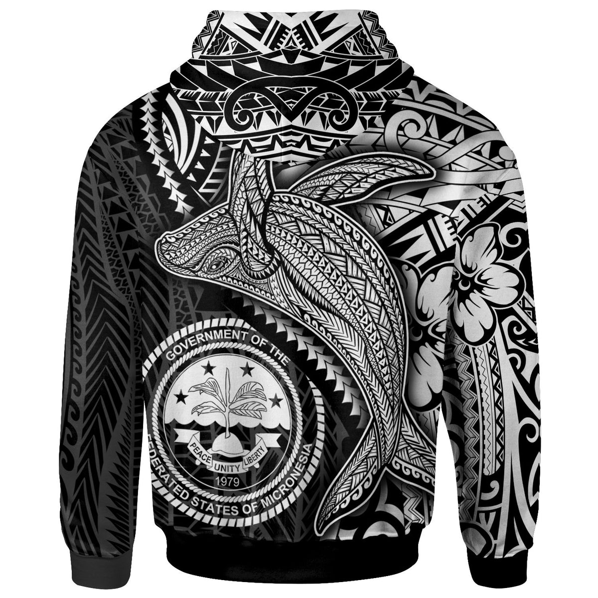 Federated States of Micronesia Hoodie Humpback Whale & Coat of Arms White - Polynesian Pride