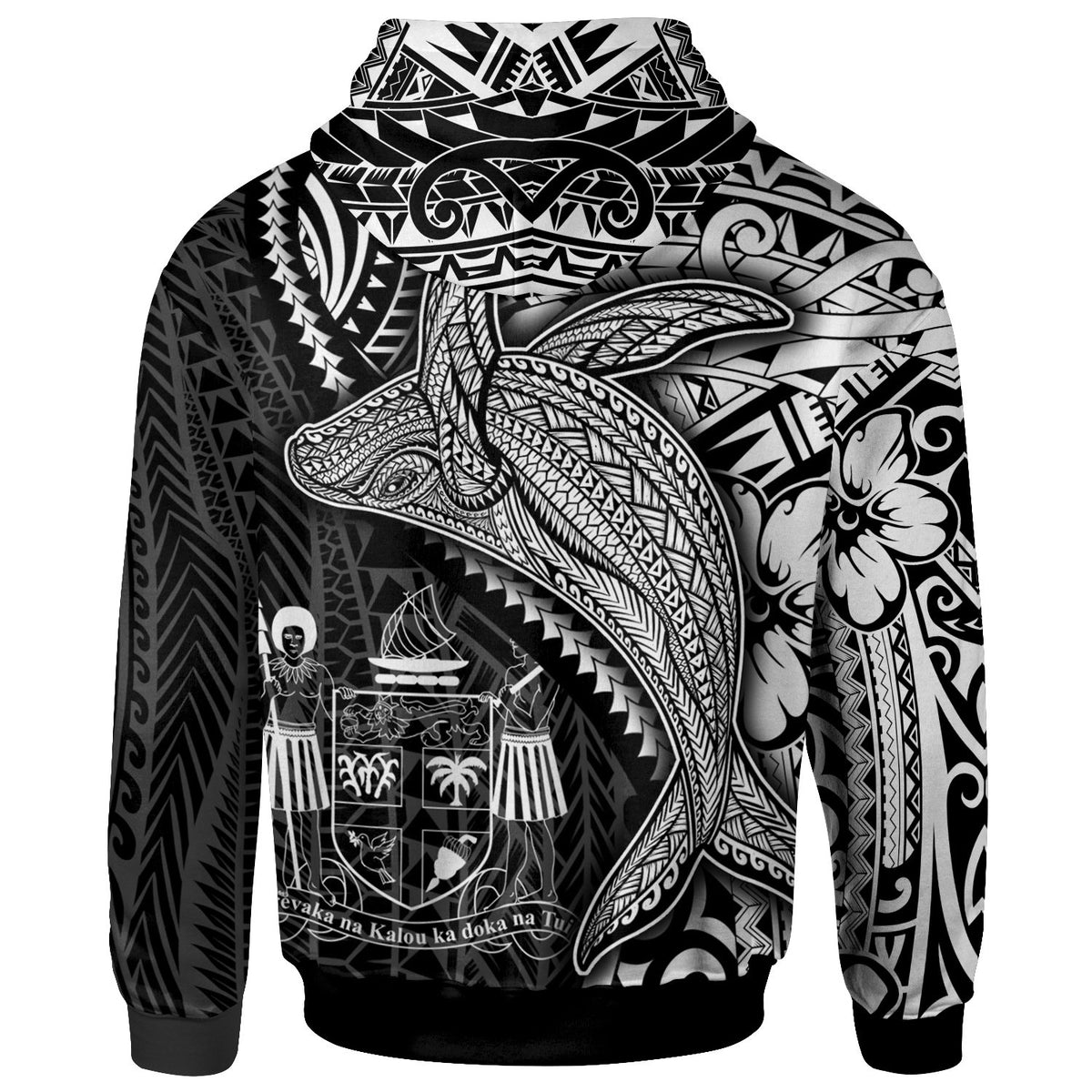 Fiji Zip up Hoodie Humpback Whale & Coat of Arms White - Polynesian Pride