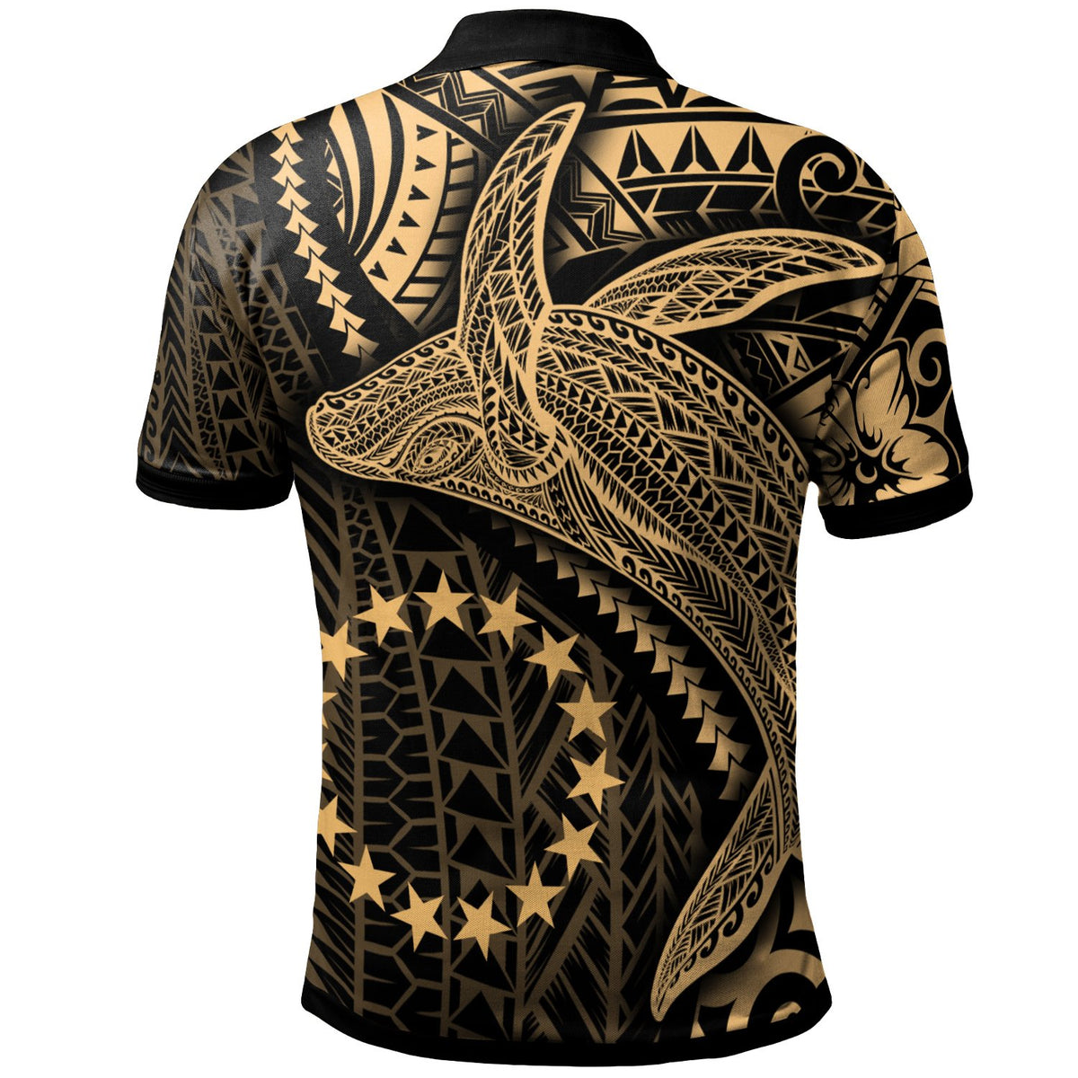 Cook Islands Polo Shirt Humpback Whale and Coat of Arms Gold - Polynesian Pride