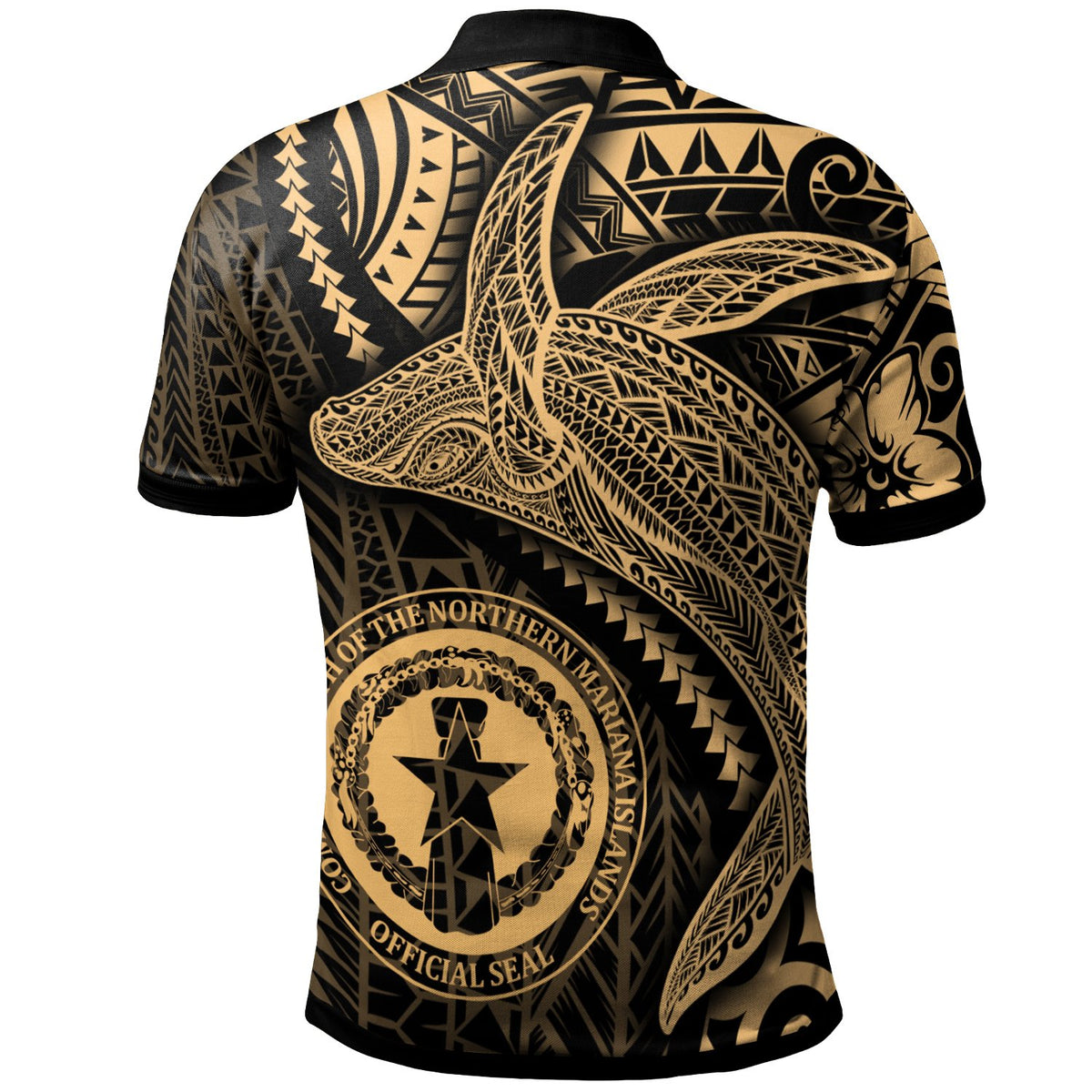 Northern Mariana Islands Polo Shirt Humpback Whale and Coat of Arms Gold - Polynesian Pride