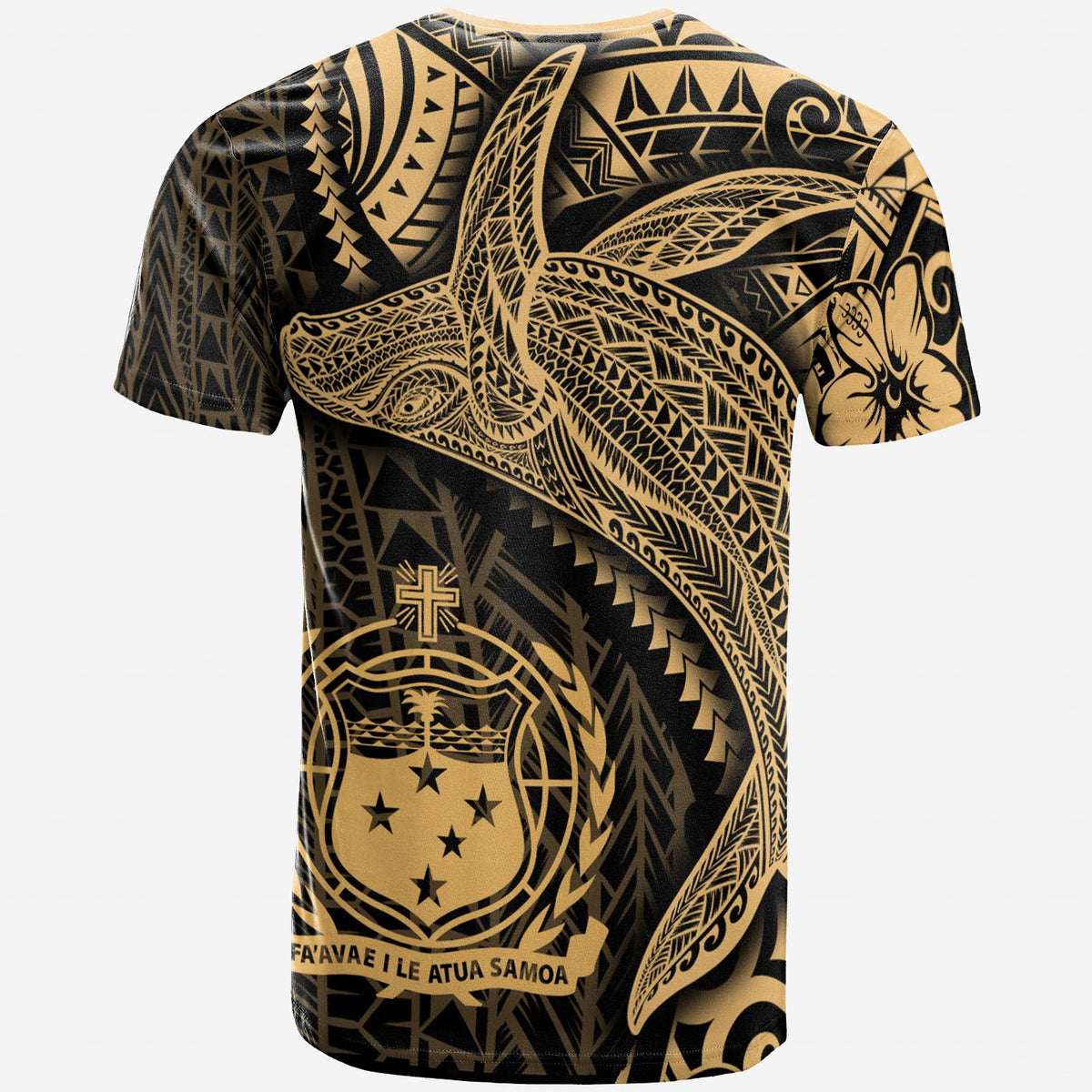 Samoa T Shirt Humpback Whale & Coat of Arms Gold - Polynesian Pride