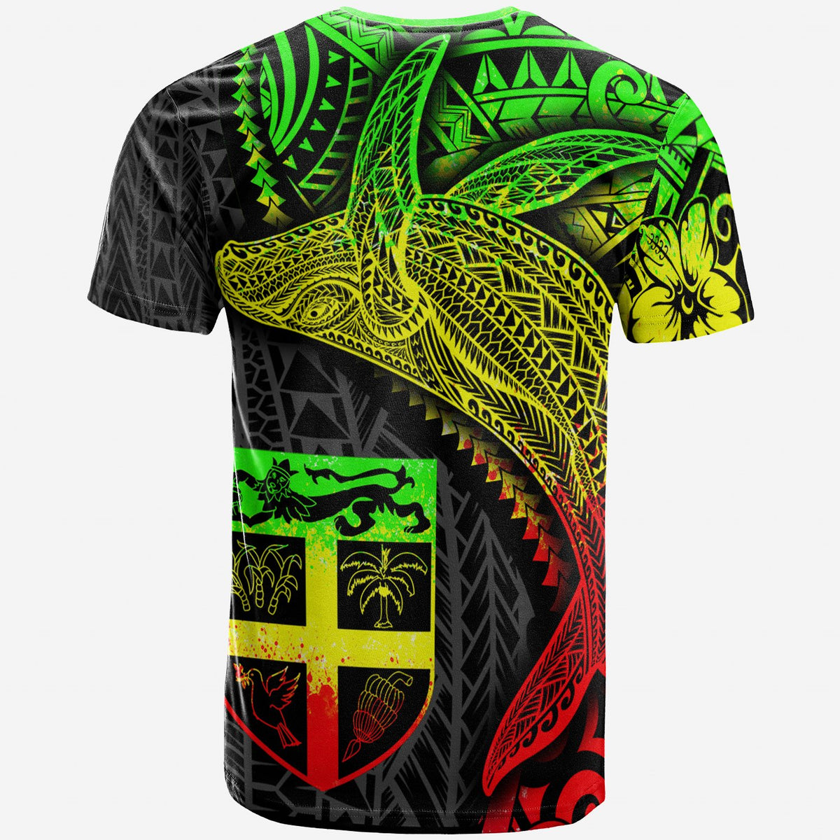 Fiji T Shirt Humpback Whale & Coat of Arms Reggae - Polynesian Pride