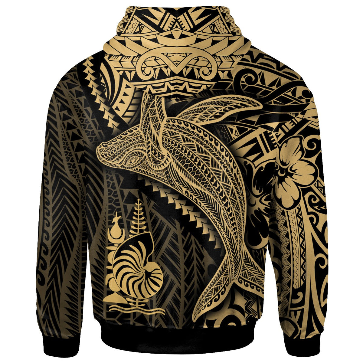 New Caledonia Hoodie Humpback Whale & Coat of Arms Gold - Polynesian Pride