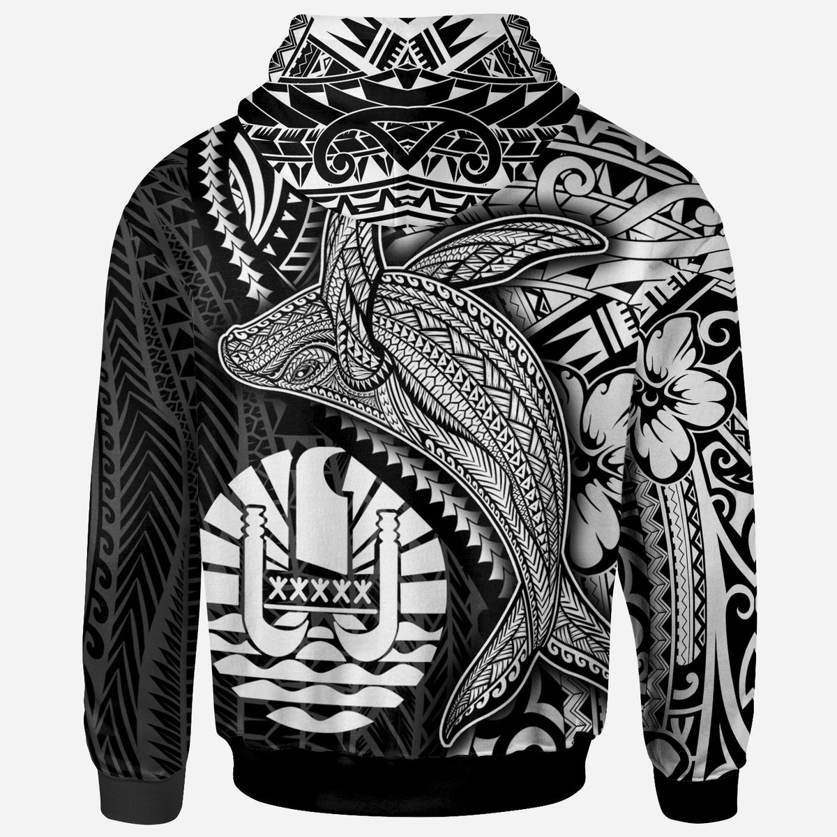 Tahiti Zip up Hoodie Humpback Whale & Coat of Arms White - Polynesian Pride