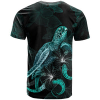 Nauru Polynesian T Shirt Turtle With Blooming Hibiscus Turquoise - Polynesian Pride