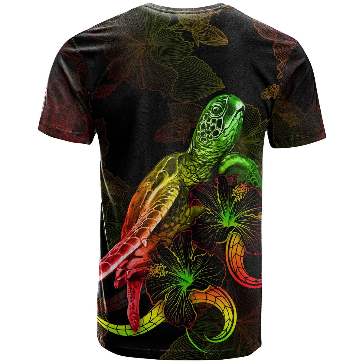 Palau Polynesian T Shirt Turtle With Blooming Hibiscus Reggae - Polynesian Pride