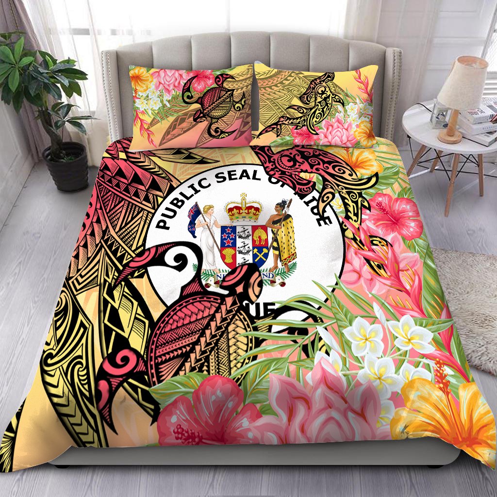 Niue Bedding Set - Flowers Tropical With Sea Animals Pink - Polynesian Pride