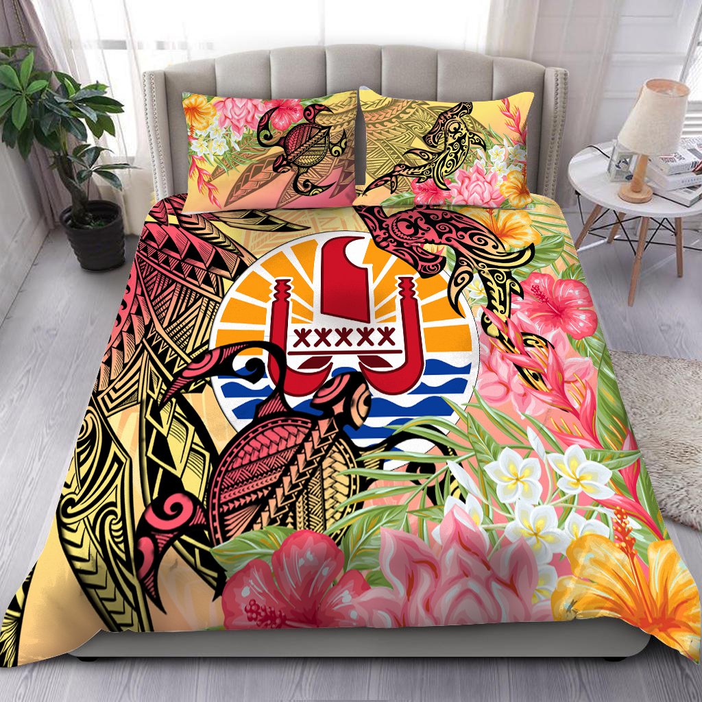 French Polynesia Bedding Set - Flowers Tropical With Sea Animals Pink - Polynesian Pride