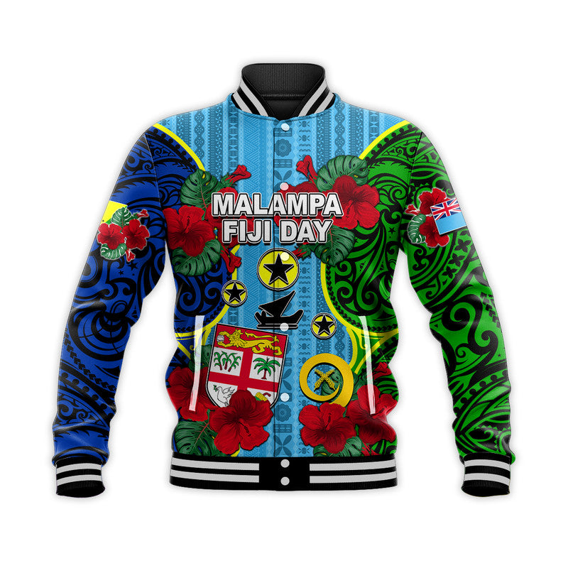 Malampa Fiji Day Hibiscus Baseball Jacket Style LT6 Unisex Blue - Polynesian Pride