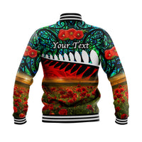 (Custom Personalised) New Zealand Maori ANZAC Baseball Jacket Poppy Vibes - Turquoise LT8 - Polynesian Pride