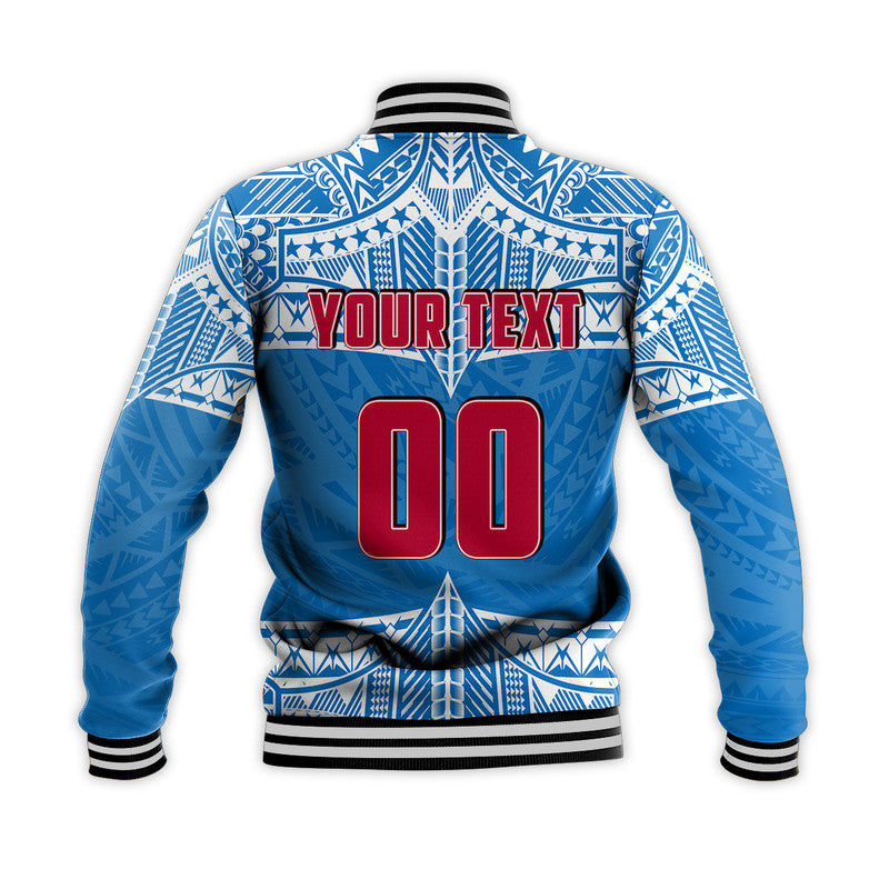 (Custom Personalised And Number) Toa Samoa Rugby Baseball Jacket Blue Sky LT6 - Polynesian Pride
