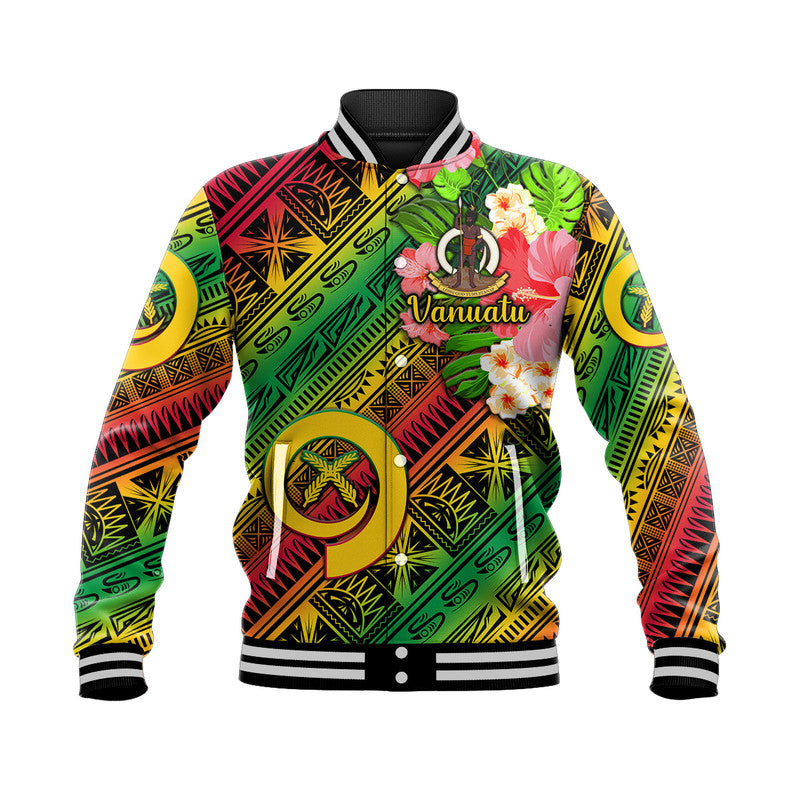 Vanuatu Baseball Jacket Independence Be Proud Vanuatu Flag - Gradient Vibes LT8 Unisex Green - Polynesian Pride