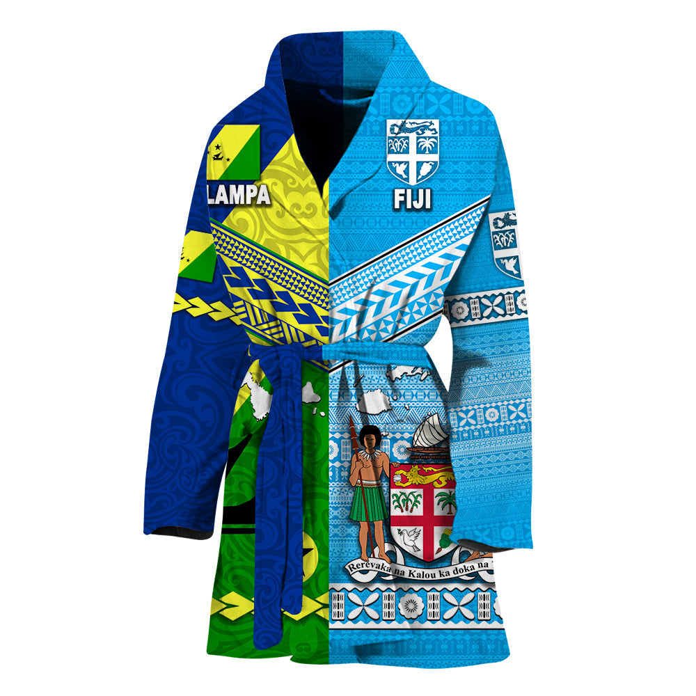 Vanuatu Malampa Province And Fiji Bathrobe Together LT8 One Size Blue - Polynesian Pride