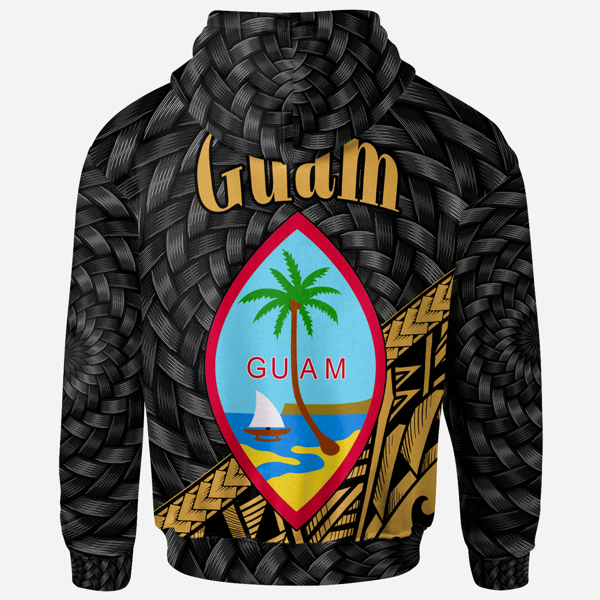 Guam Hoodie Custom Gold Tapa Patterns With Bamboo - Polynesian Pride
