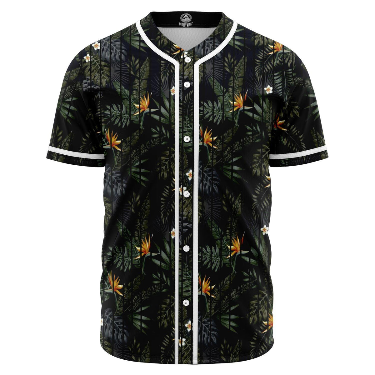 Tropical Leaves And Flowers In The Night Style Baseball Jersey Black - Polynesian Pride