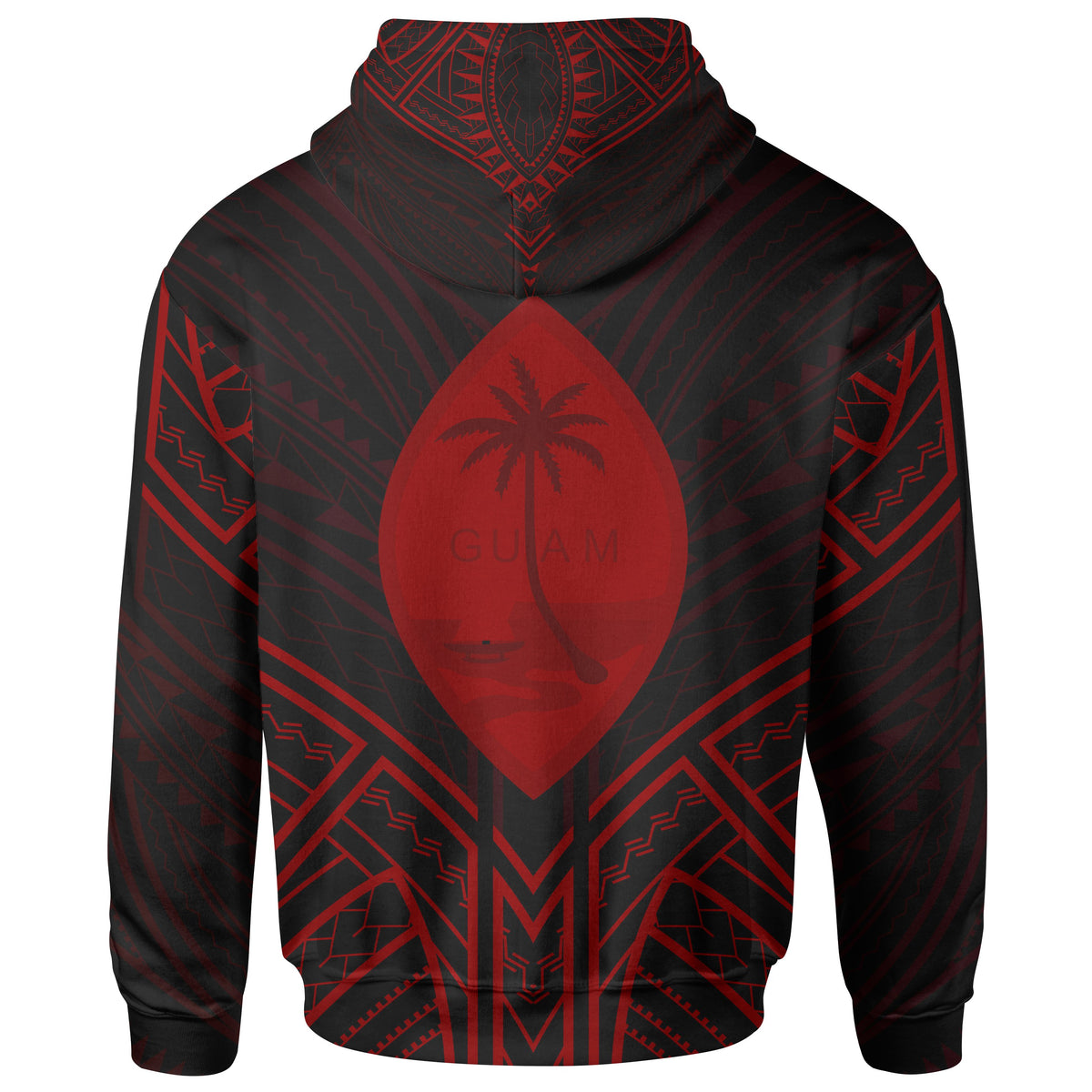 Guam Zip Hoodie Guam Seal Red Tribal Patterns - Polynesian Pride