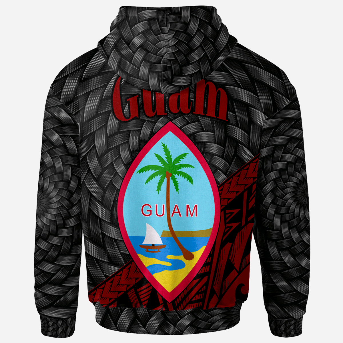 Guam Hoodie Custom Red Tapa Patterns With Bamboo - Polynesian Pride