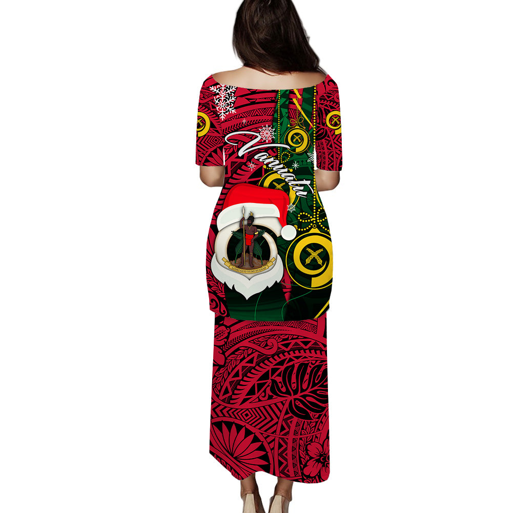 Vanuatu Christmas - Joyeux Nol Santas God Yumi Puletasi Dress - LT2 - Polynesian Pride