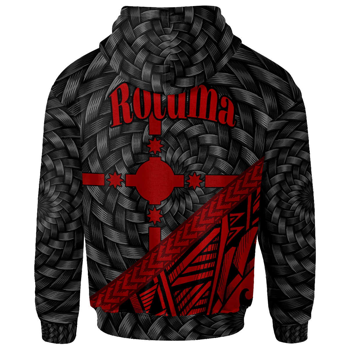 Rotuma Hoodie Red Tapa Patterns With Bamboo - Polynesian Pride