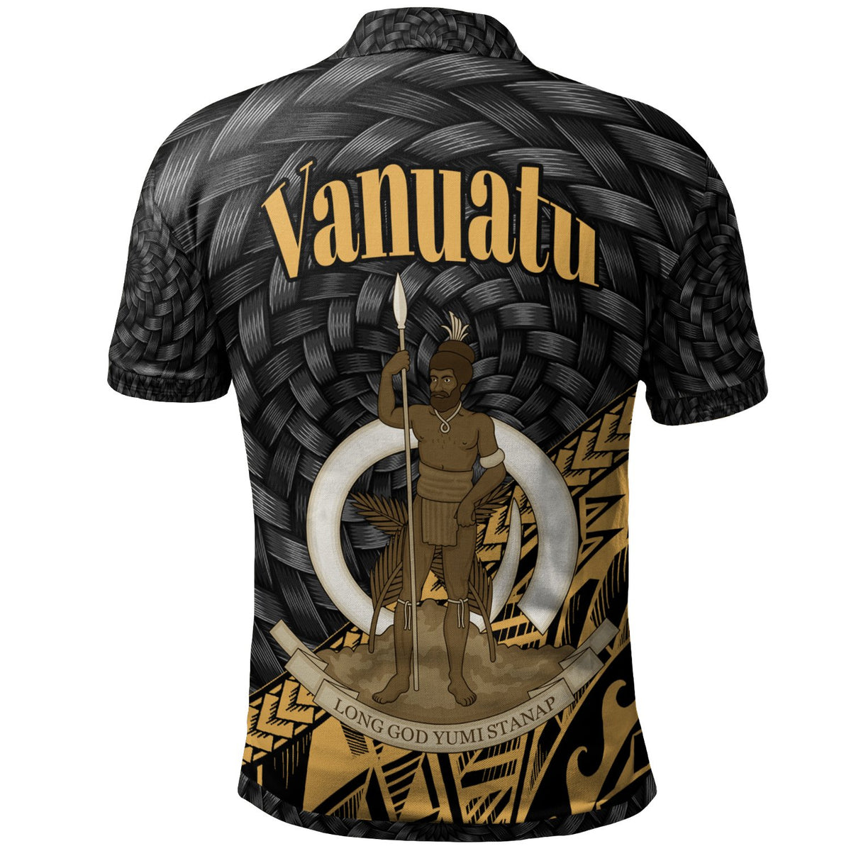 Vanuatu Polo Shirt Polynesian Gold Patterns With Bamboo - Polynesian Pride