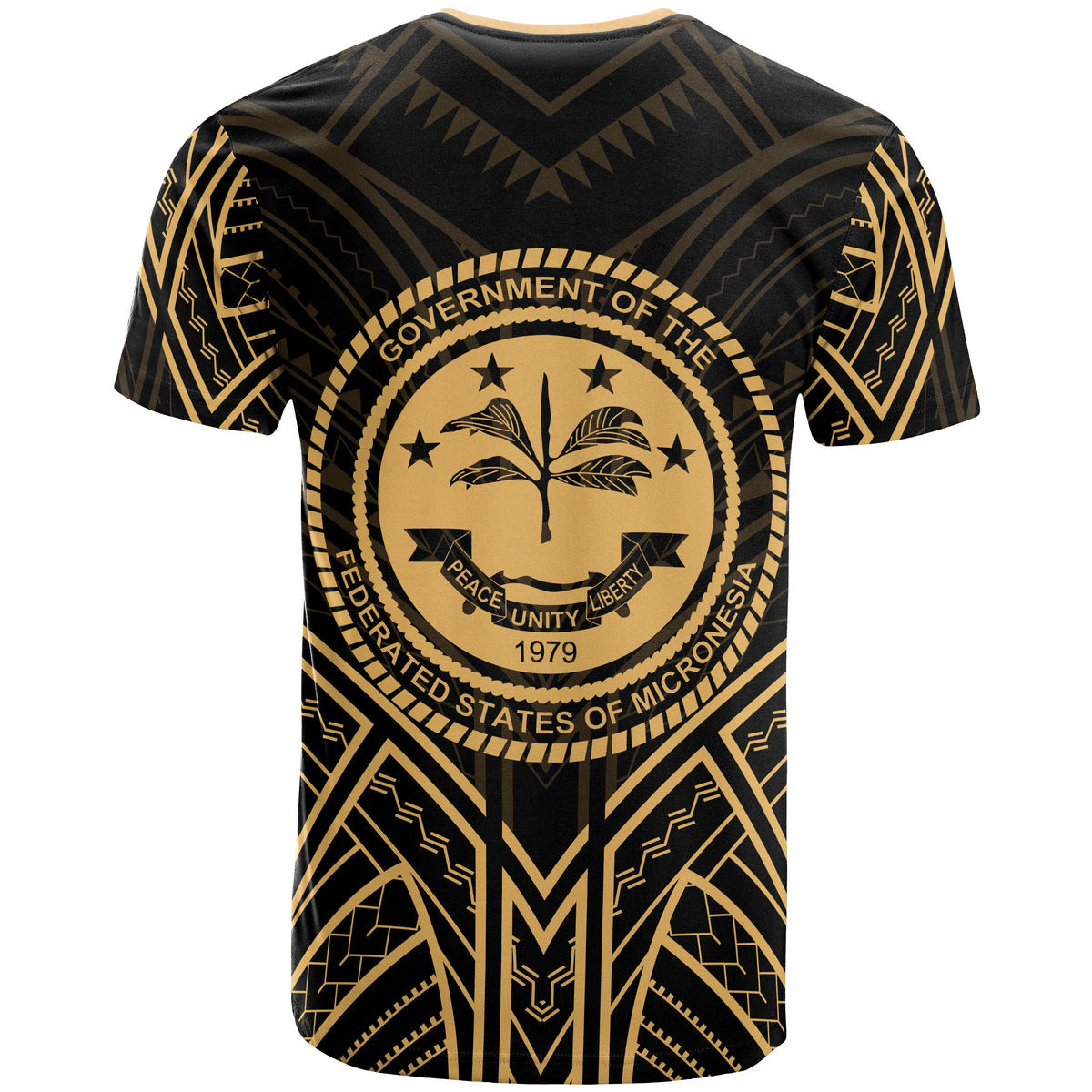 Federated States of Micronesia T Shirt FSM Seal Tribal Gold Color Patterns - Polynesian Pride