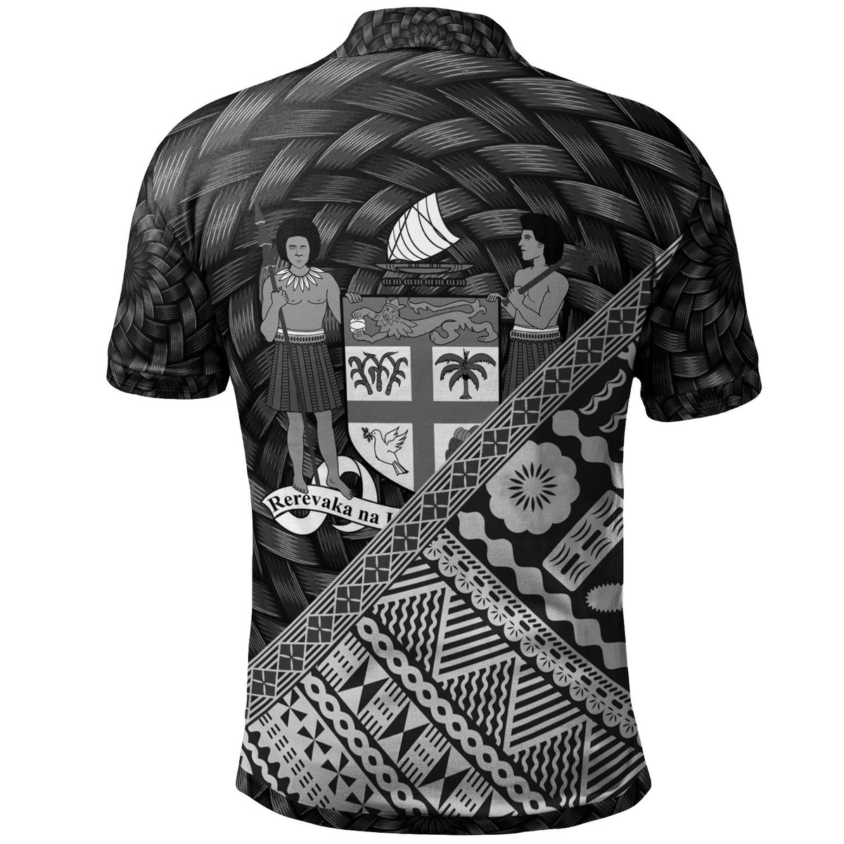 Fiji Polo Shirt Custom Black Tapa Patterns With Bamboo - Polynesian Pride